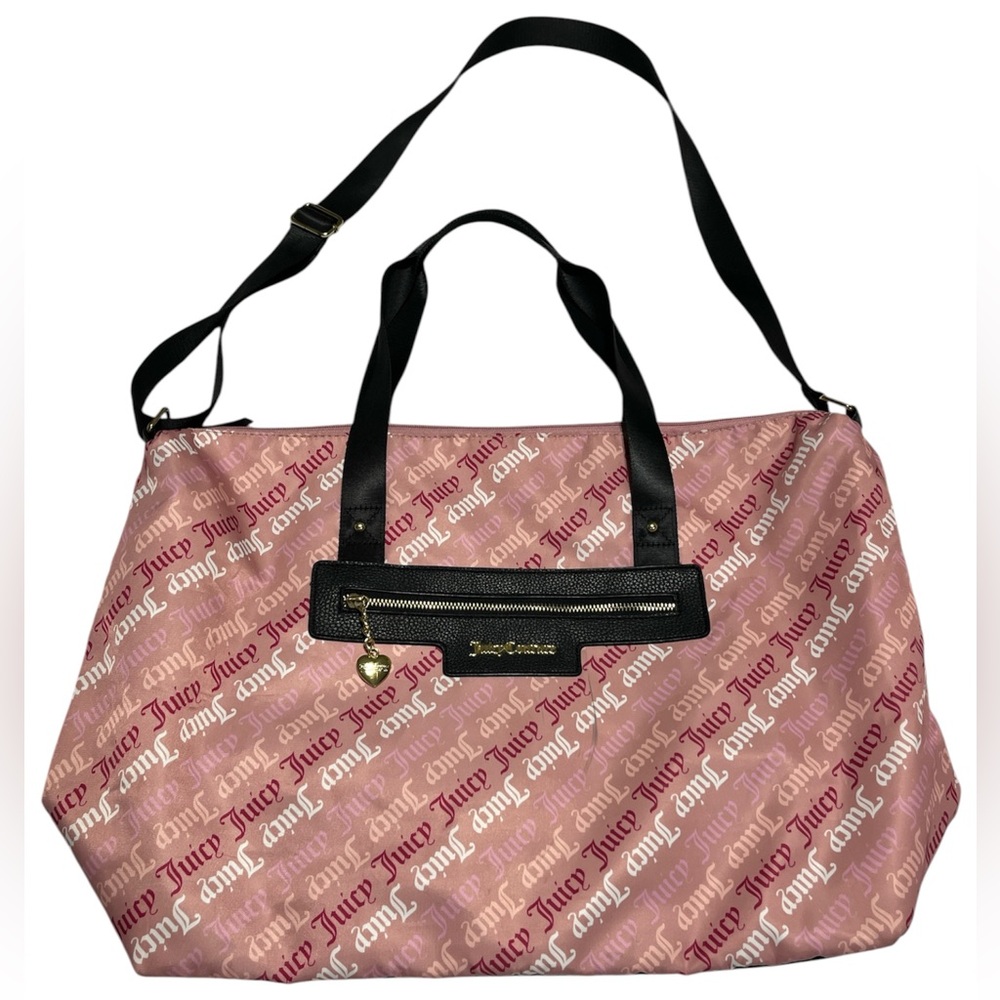 Juicy Couture Pink Monogram Travel Weekender Duffel with Black Straps